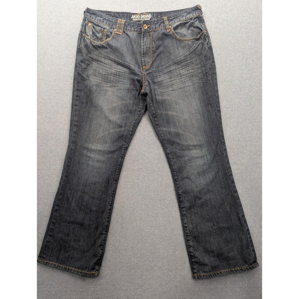 Akoo Brand Jeans Mens 40x34 Blue Medium Wash Relaxed Straight Distressed Denim